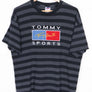 BOOTLEG Tommy Hilfiger Sports Big Box Logo Textured Striped T-Shirt (L)