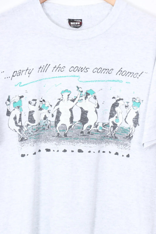 'Party til the Cows Come Home!' Teal 50/50 USA Made Tee (M-L) Vintage Sole Melbourne