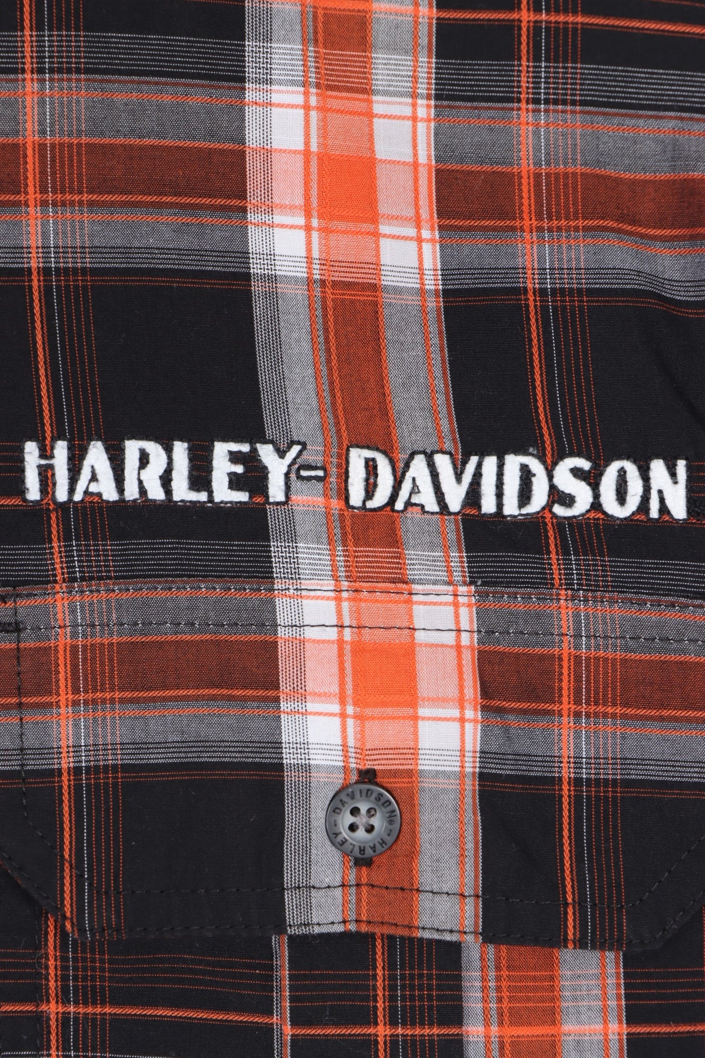 HARLEY DAVIDSON Black & Orange Plaid Short Sleeve Shirt (S)