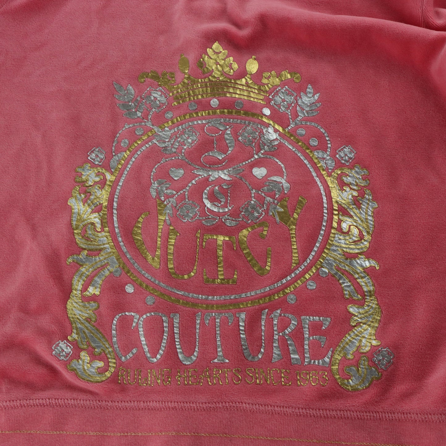 Vintage JUICY COUTURE Y2K Peach Pink & Gold Velour Hooded Sweatshirt (S-M) Vintage Sole Melbourne