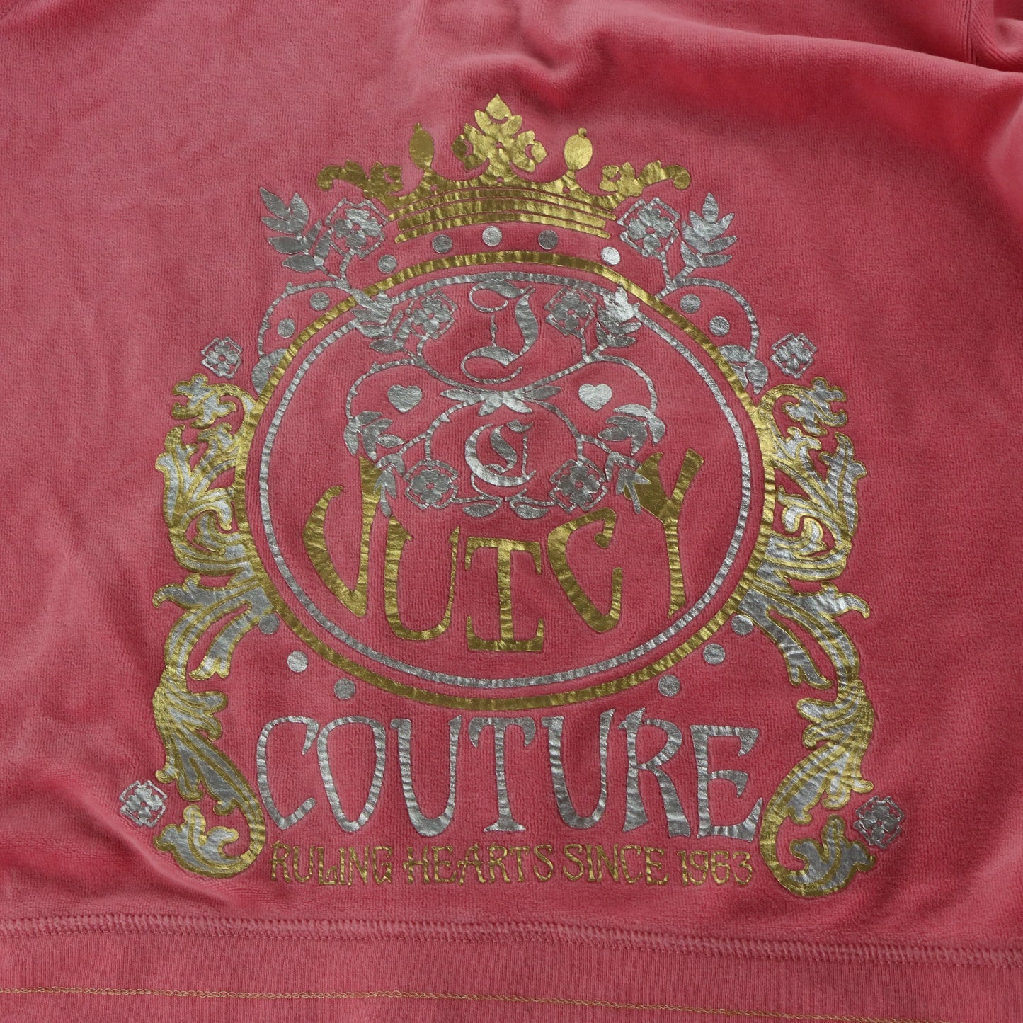 Vintage JUICY COUTURE Y2K Peach Pink & Gold Velour Hooded Sweatshirt (S-M) Vintage Sole Melbourne
