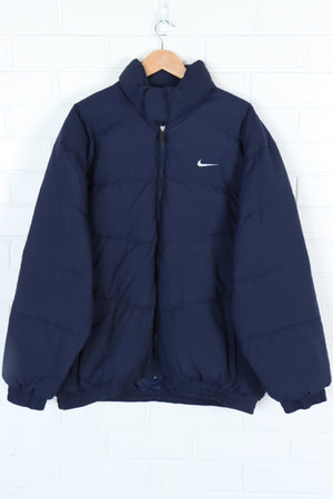 NIKE Embroidered Swoosh Navy Puffer Jacket (XXL)