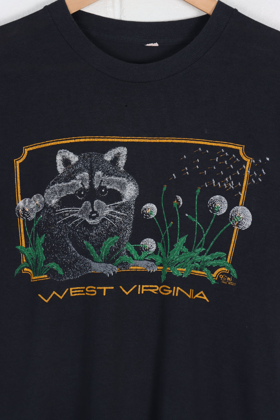 1990 Vintage West Virginia Raccoon & Dandelions Destination Tee (XS-S)