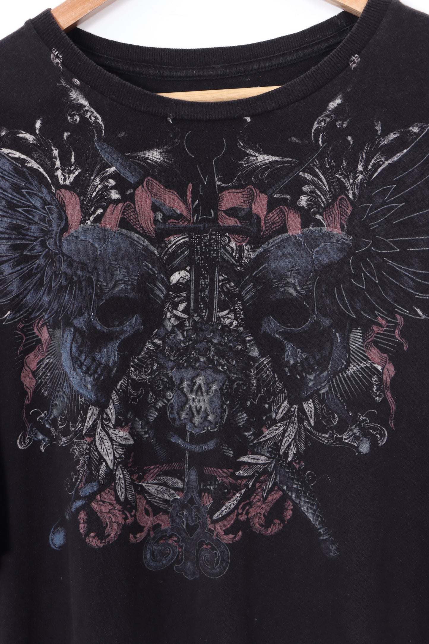 AVIREX Y2K Style Skull Front Design Black T-Shirt (L)