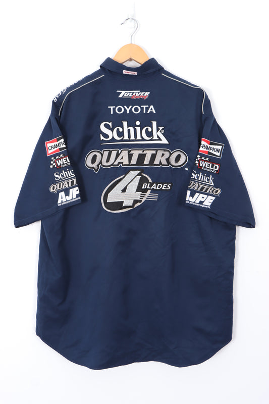 Toyota Racing Embroidered Navy Short Sleeve USA Made Shirt (XXL-XXXL)
