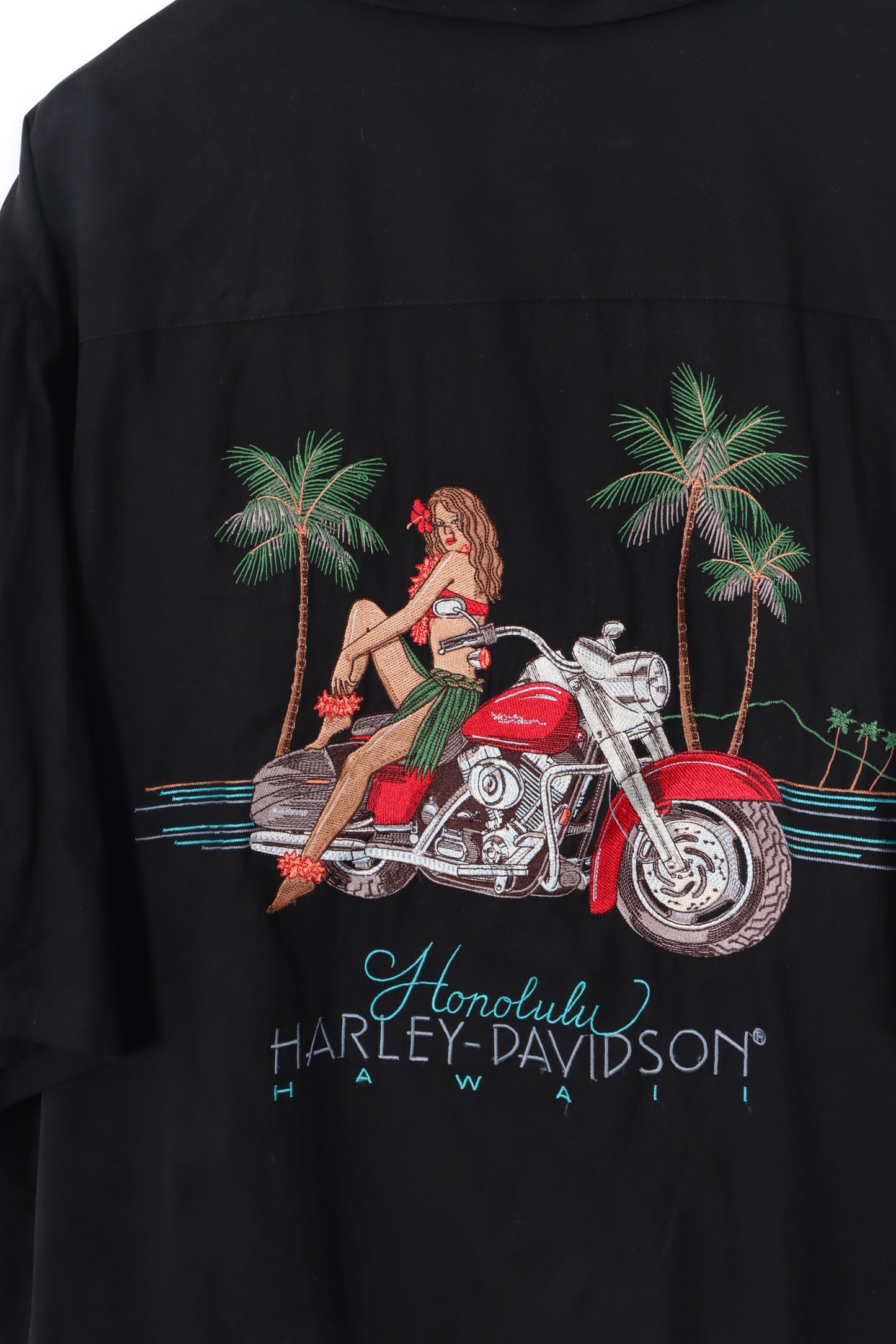 HARLEY DAVIDSON Honolulu Embroidered Short Sleeve Silk Blend Shirt (XXL)