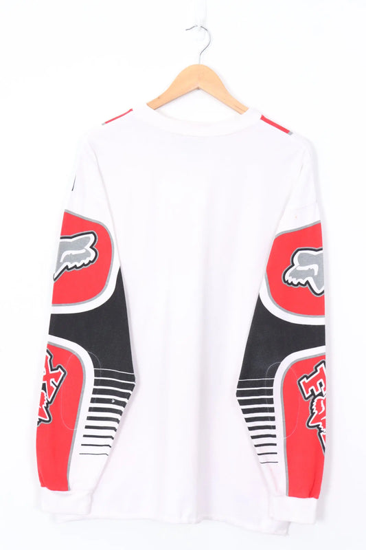 FOX RACING Red & Black Motorcycle Long Sleeve Tee (L-XL) Vintage Sole Melbourne