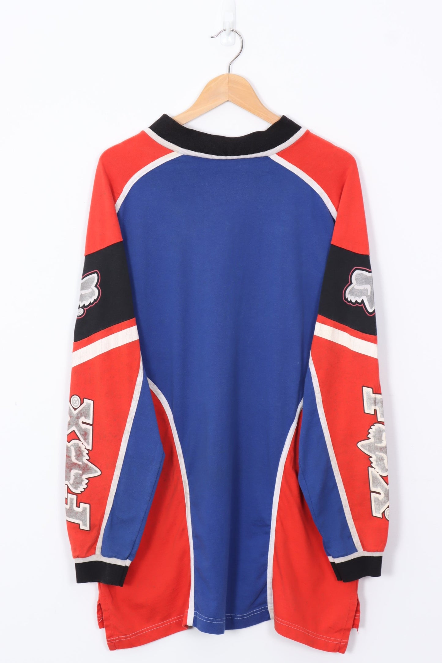 FOX RACING Red & Blue All Over Long Sleeve T-Shirt USA Made (L)