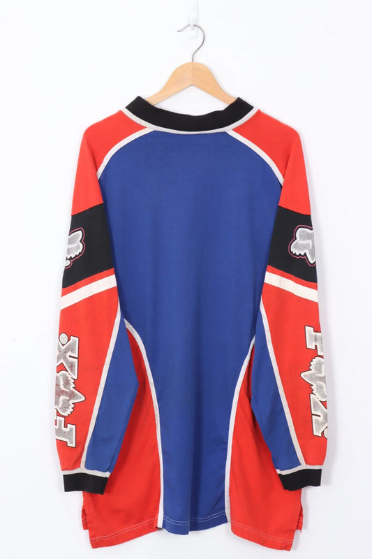 FOX RACING Red & Blue All Over Long Sleeve T-Shirt USA Made (L) Vintage Sole Melbourne