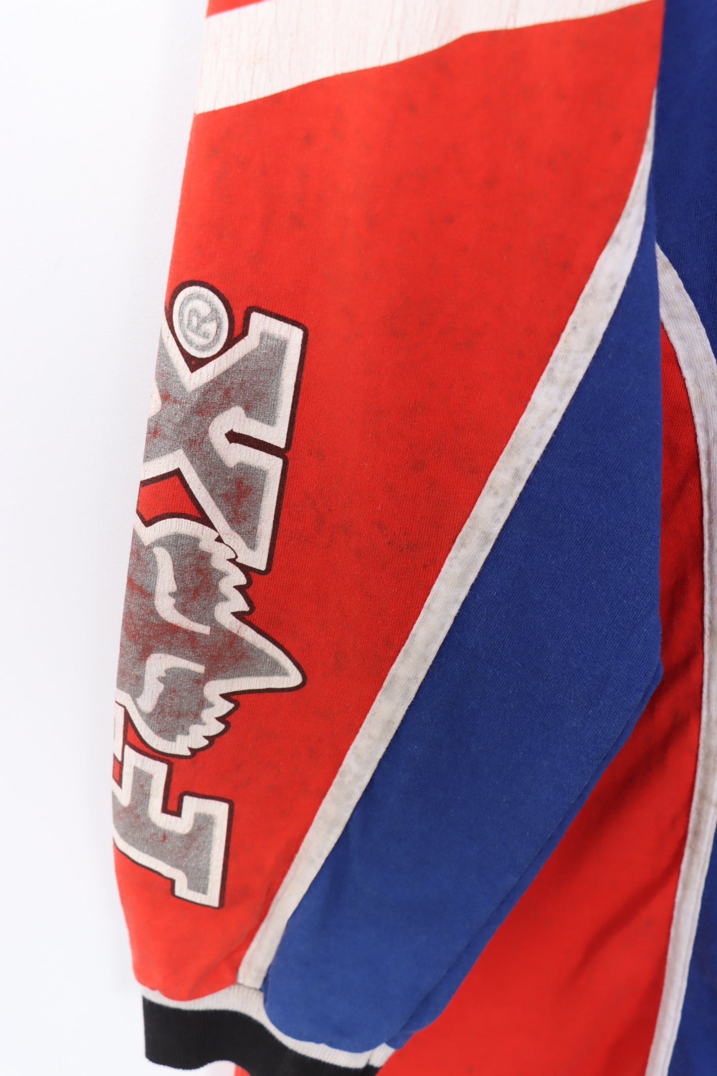 FOX RACING Red & Blue All Over Long Sleeve T-Shirt USA Made (L)