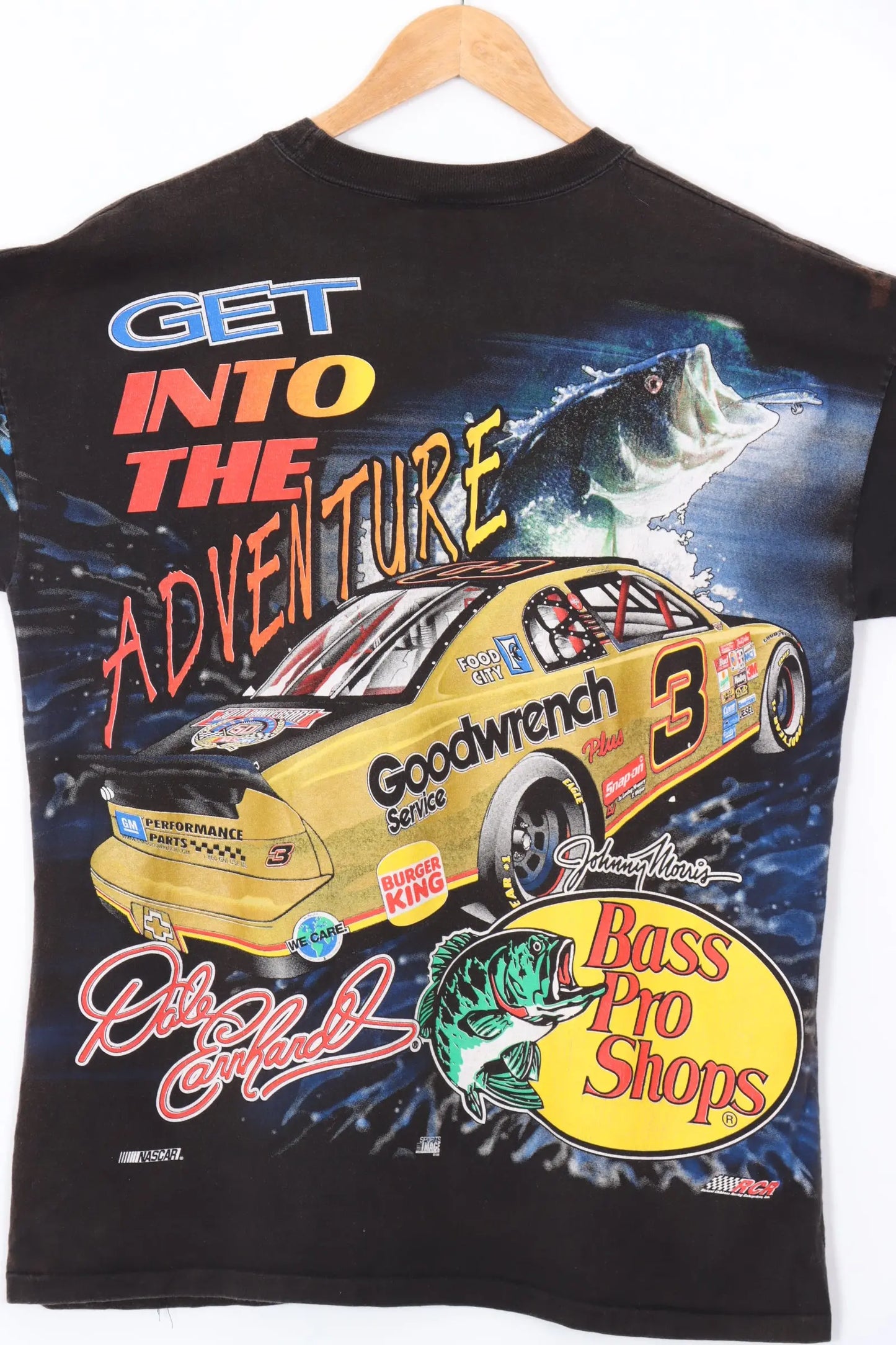 VINTAGE 1998 NASCAR Dale Earnhardt Bass Pro All Over Tee (L-XL) Vintage Sole Melbourne