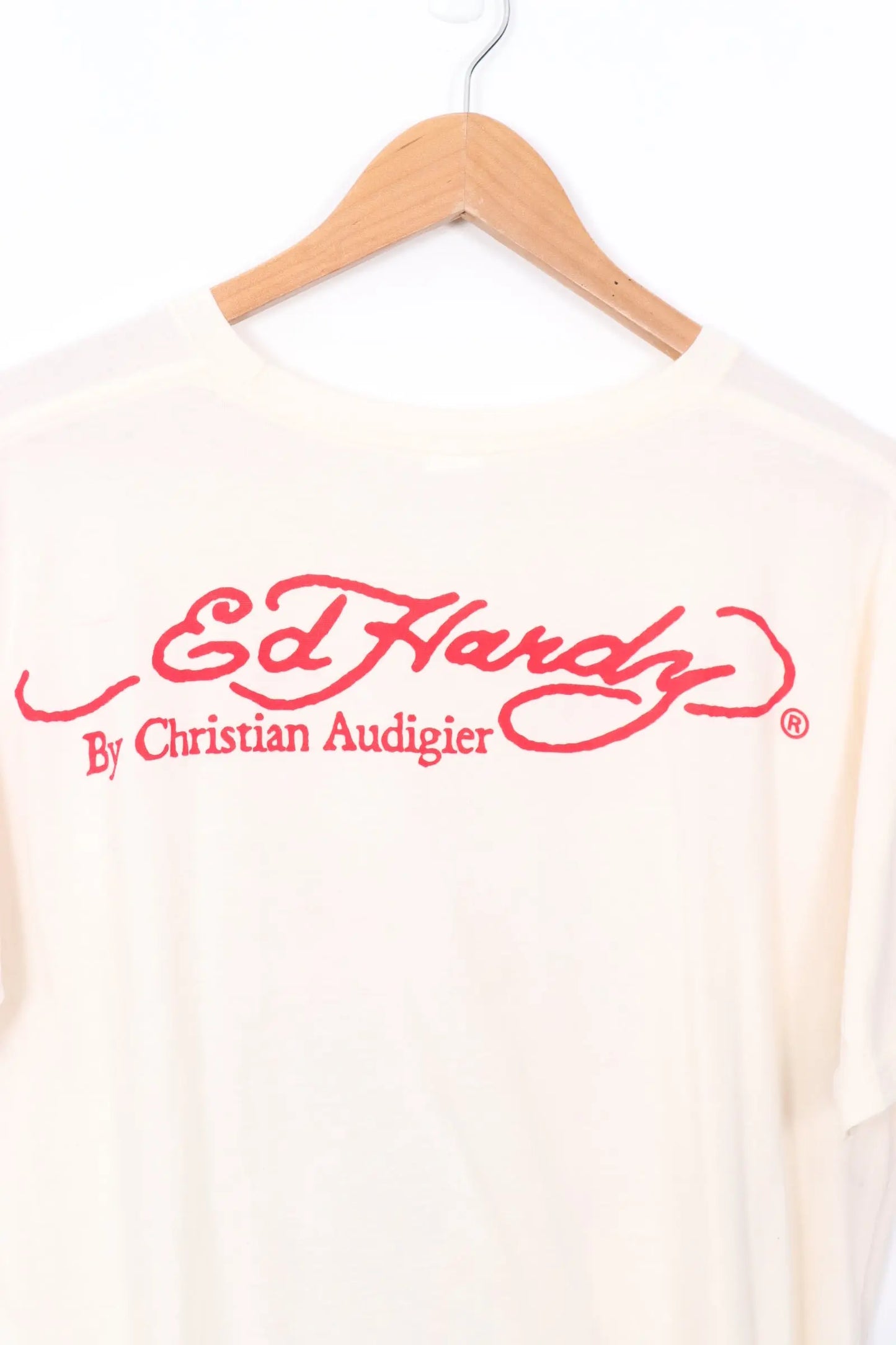Y2K ED HARDY Skull Red & Cream Christian Audigier Tee (L) Vintage Sole Melbourne