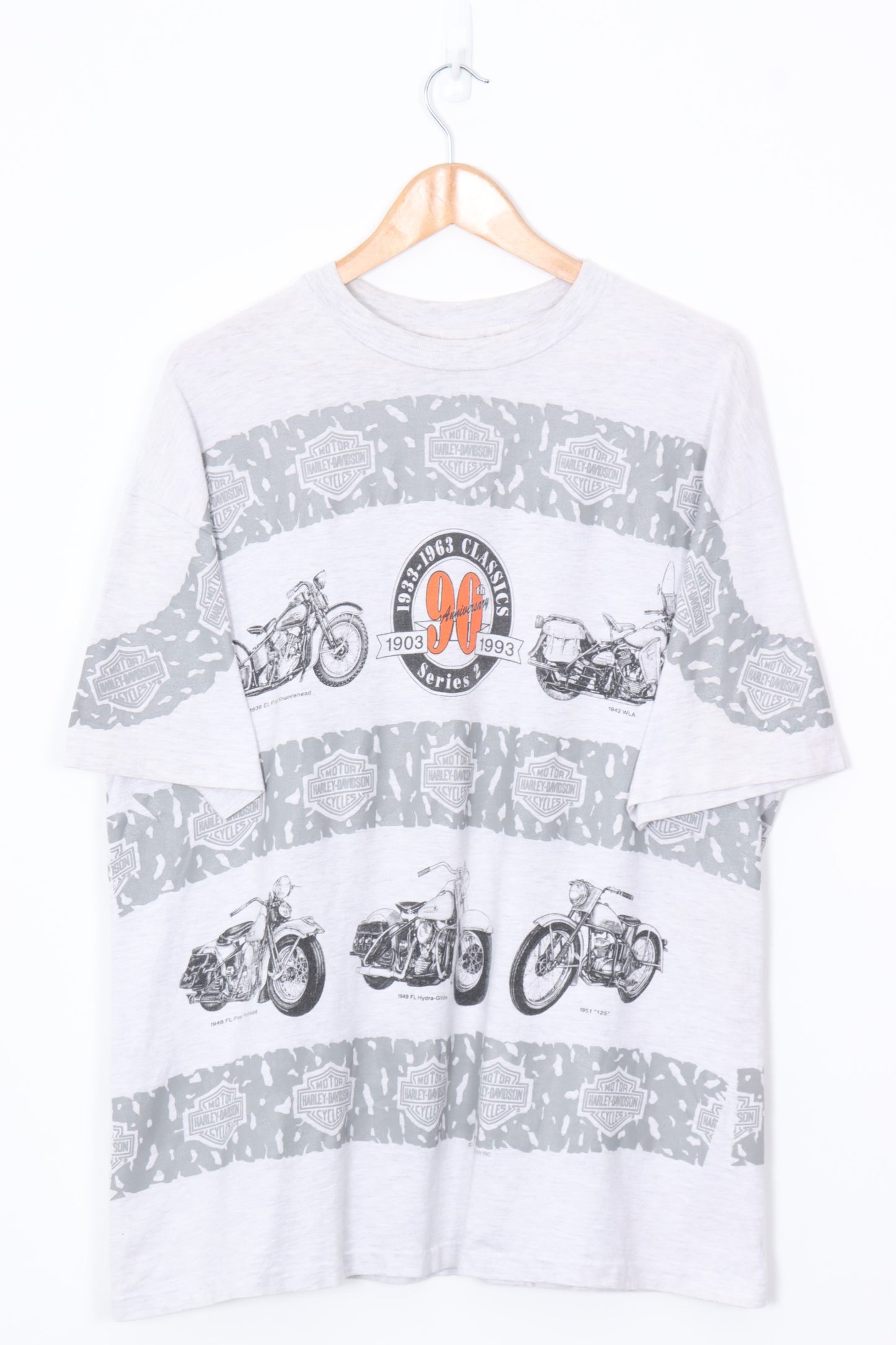 HARLEY DAVIDSON Classic Bikes All Over Striped Graphic Tee USA Made(XL)