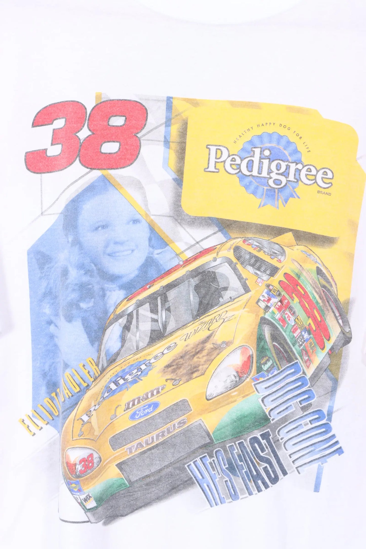 NASCAR 'He's Dog Gone' #38 Elliot Sadler White T-Shirt (L-XL) Vintage Sole Melbourne