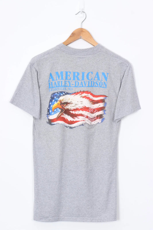 HARLEY DAVIDSON USA Flag & Eagle Puff Print Tee (S) Vintage Sole Melbourne