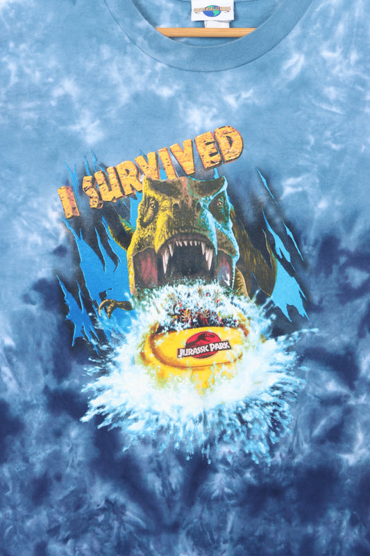 Jurassic Park "I Survived" UNIVERSAL STUDIOS Tie Dye T-Shirt USA Made (XL)