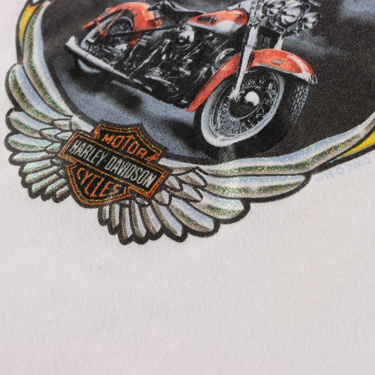 Vintage HARLEY DAVIDSON Glitter Eagle & Motorbike Waco Texas Y2K Baby Tee (Women's L) Vintage Sole Melbourne