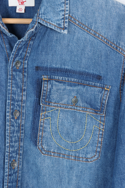 TRUE RELIGION Embroidered Denim Long Sleeve Shirt (S-M)
