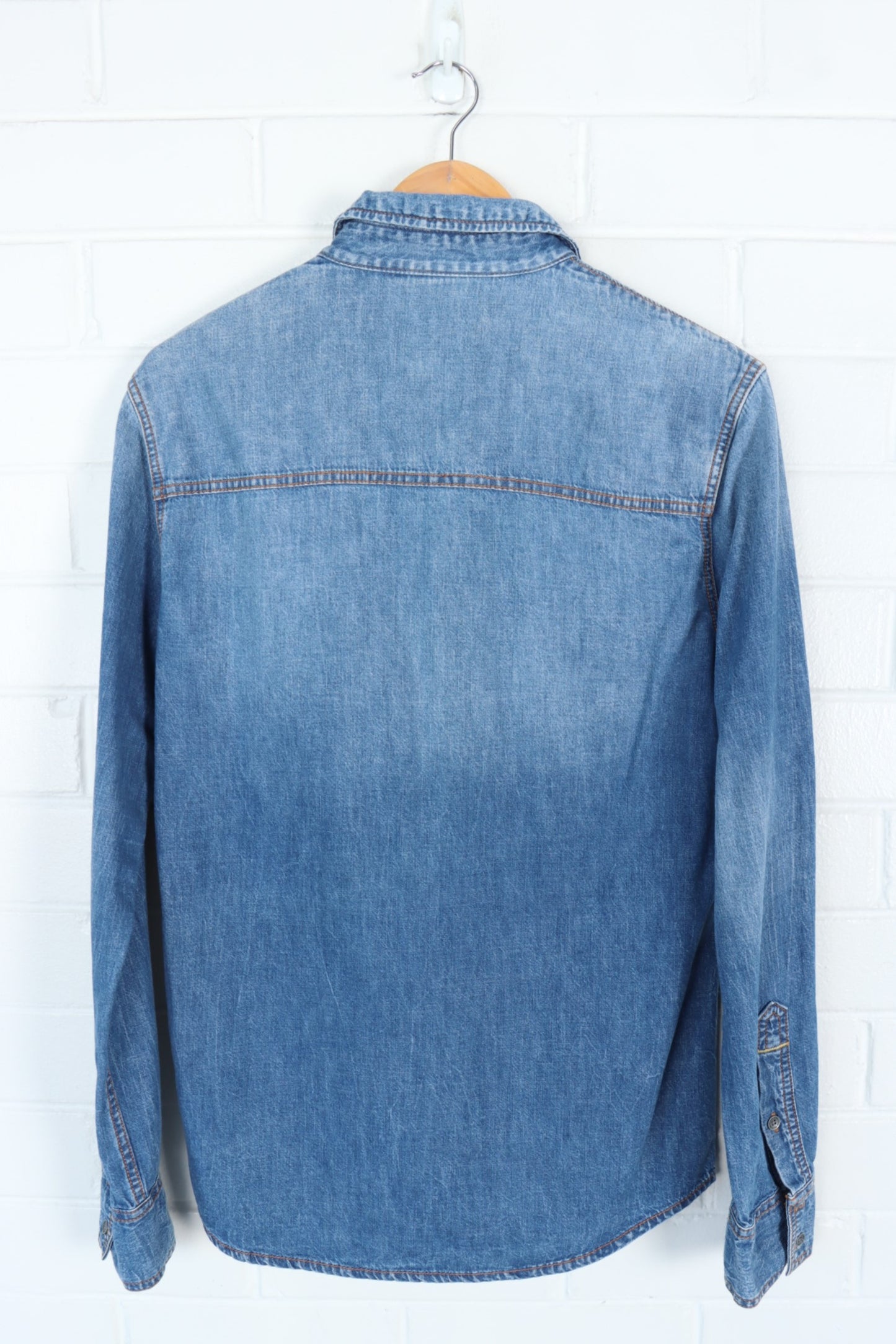 TRUE RELIGION Embroidered Denim Long Sleeve Shirt (S-M)