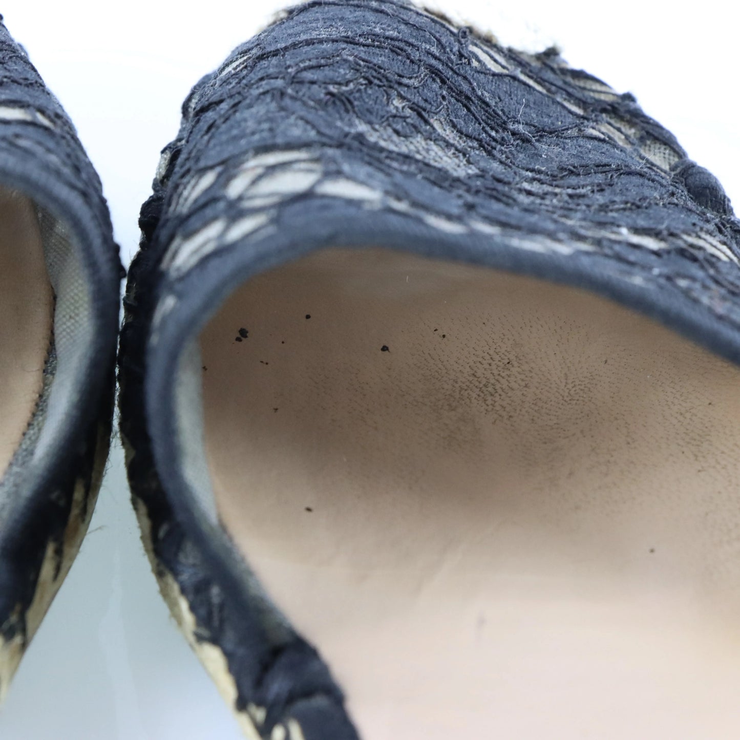 VALENTINO GARAVANI Black Lace & Beige Mesh Ankle Tie Espadrille Flats (38)