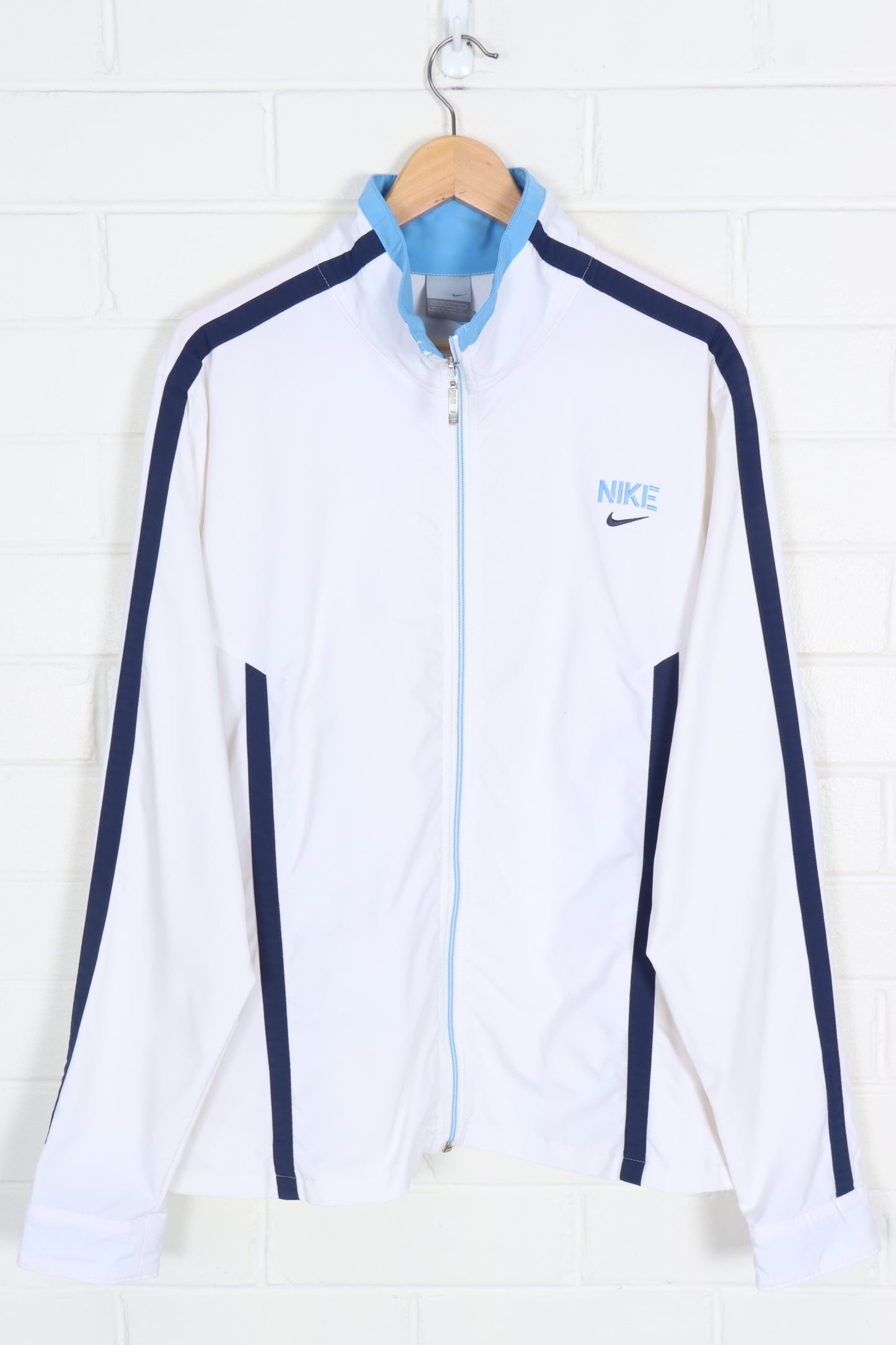 NIKE Embroidered Blue & White Striped Track Jacket (XL-XXL)