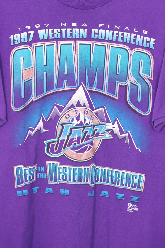 1997 NBA Utah Jazz Champs Purple & Teal USA Made Tee Vintage Sole Melbourne