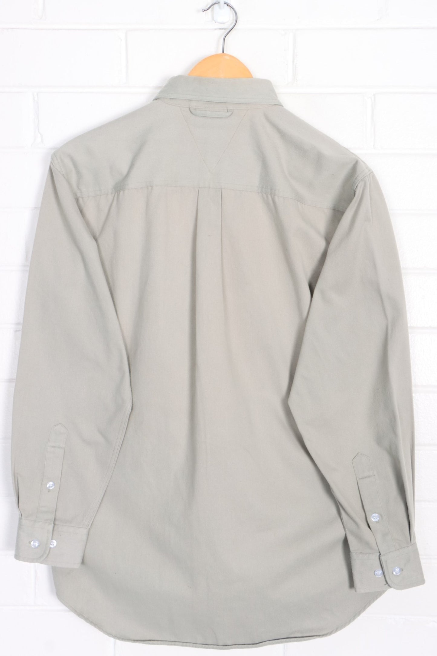 TOMMY HILFIGER Light Khaki Green Button Up Shirt (L) - Vintage Sole Melbourne