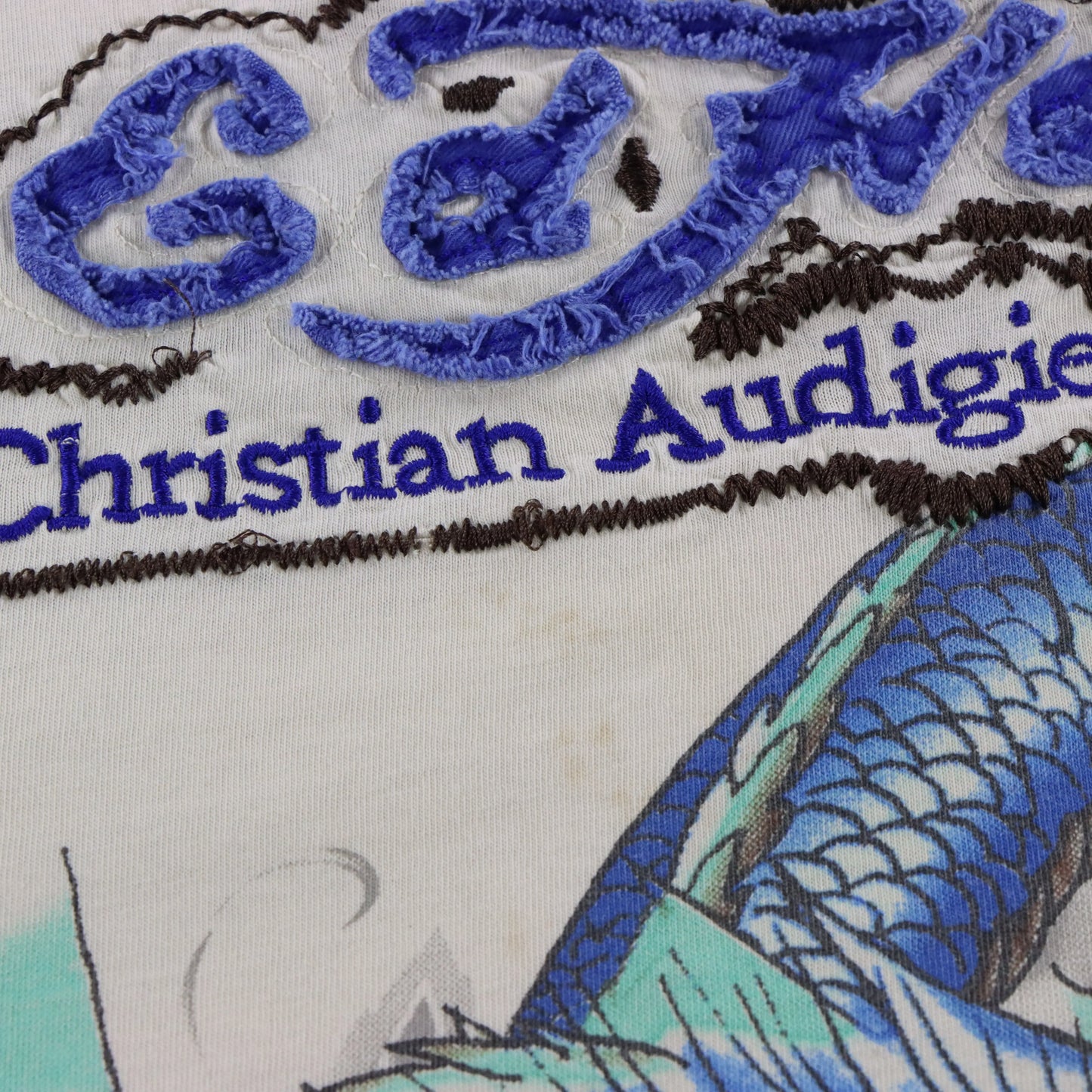 Vintage ED HARDY X CHRISTIAN AUDIGIER Dragon & Spell Out Logo Patch Y2K Style Ombre Tee (XL) Vintage Sole Melbourne