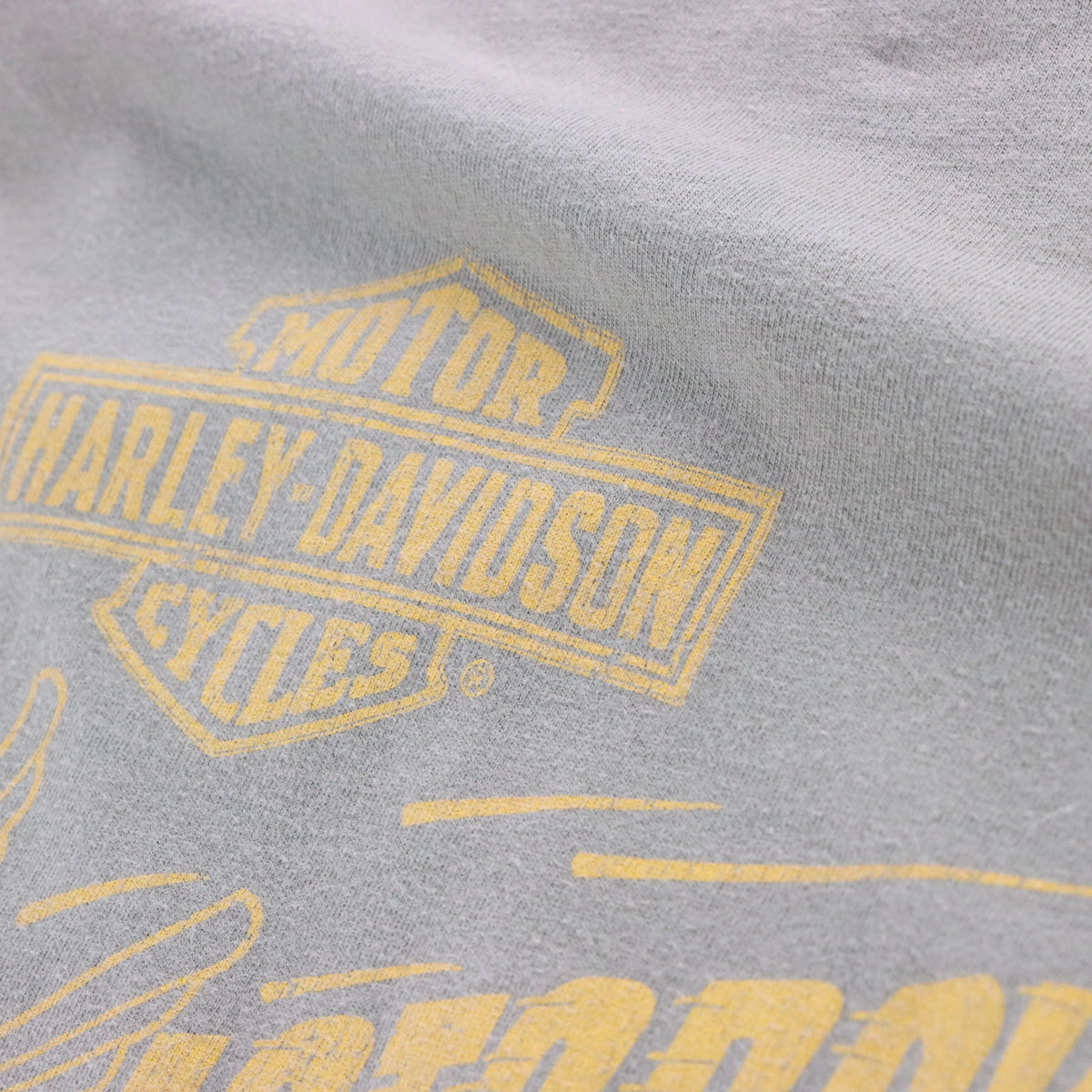 HARLEY DAVIDSON Khaki & Mustard Yellow Embroidered Logo Milwaukee Ringer Tee USA Made (L) Vintage Sole Melbourne