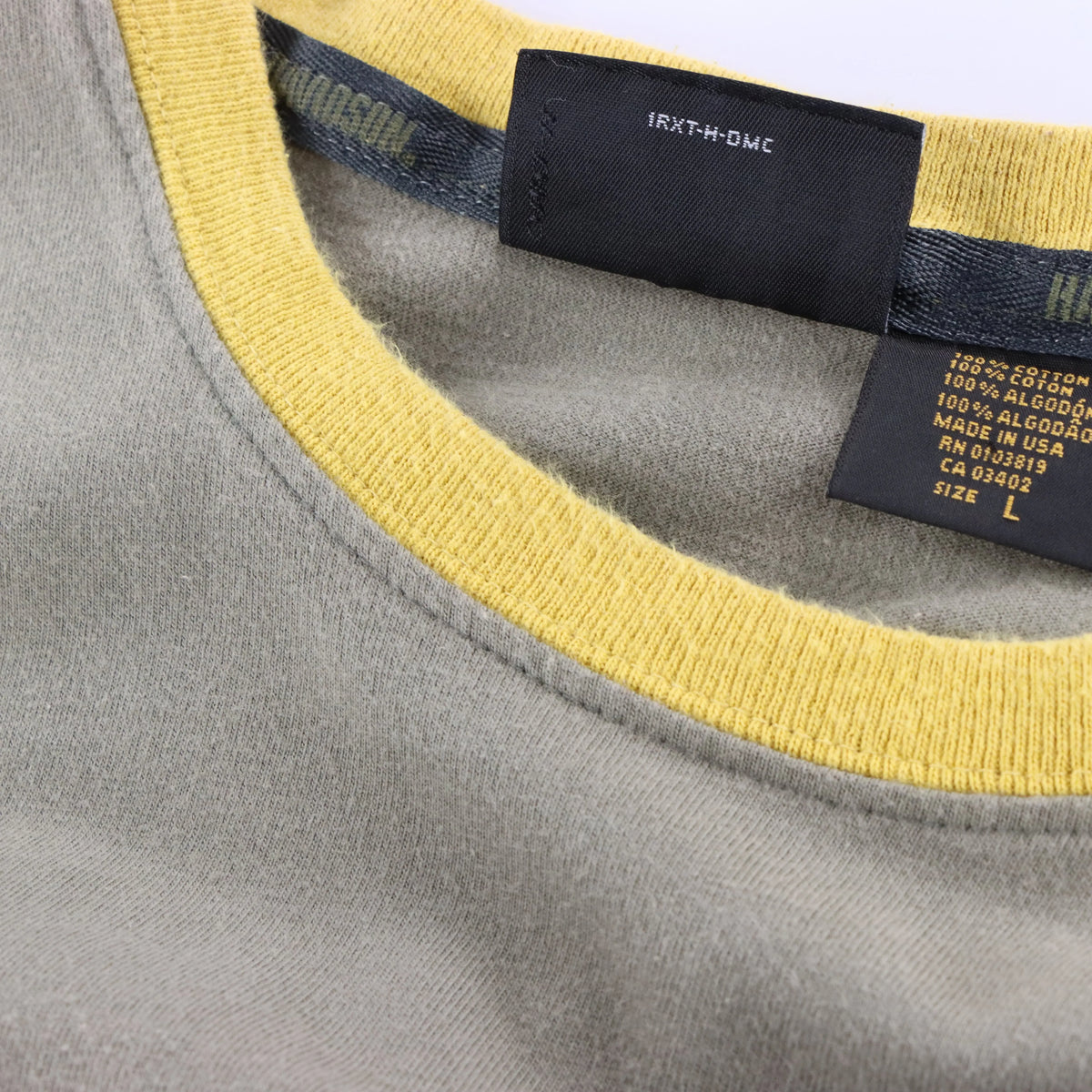 HARLEY DAVIDSON Khaki & Mustard Yellow Embroidered Logo Milwaukee Ringer Tee USA Made (L) Vintage Sole Melbourne