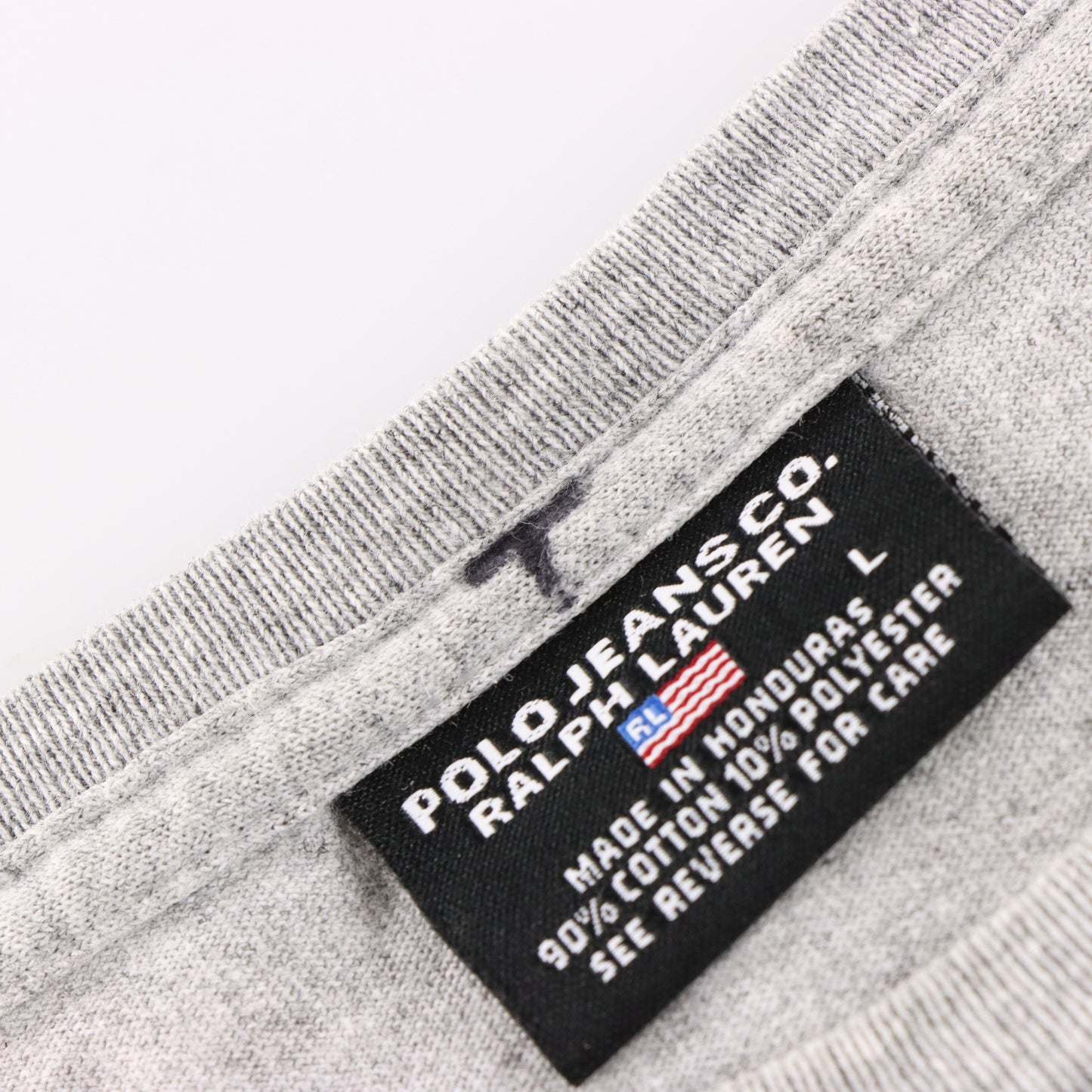 Vintage RALPH LAUREN POLO JEANS CO Embroidered Flag Logo Grey T-Shirt (L-XL TALL) Vintage Sole Melbourne
