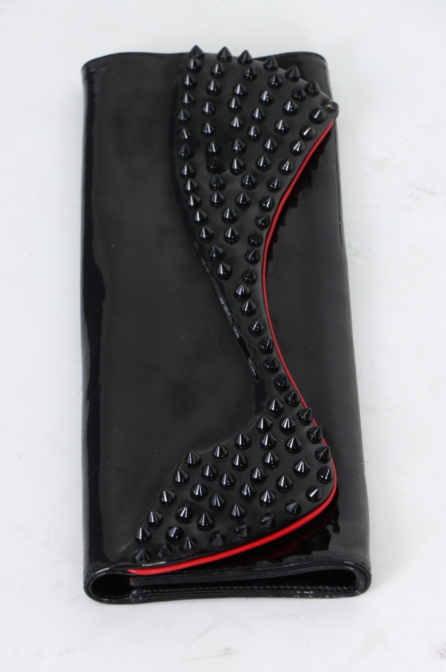 CHRISTIAN LOUBOUTIN Black Patent Leather 'Pigalle' Spike Clutch France Made