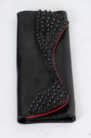 CHRISTIAN LOUBOUTIN Black Patent Leather 'Pigalle' Spike Clutch France Made