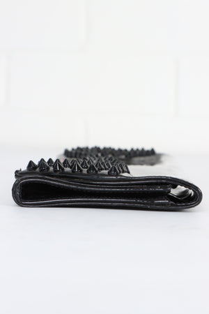 CHRISTIAN LOUBOUTIN Black Patent Leather 'Pigalle' Spike Clutch France Made