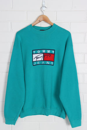 BOOTLEG Tommy Hilfiger Embroidered Box Logo Teal Sweatshirt (L-XL)