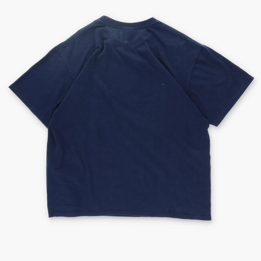 NIKE Spell Out Yellow Large Centre Swoosh Logo Navy T-Shirt (L) Vintage Sole Melbourne