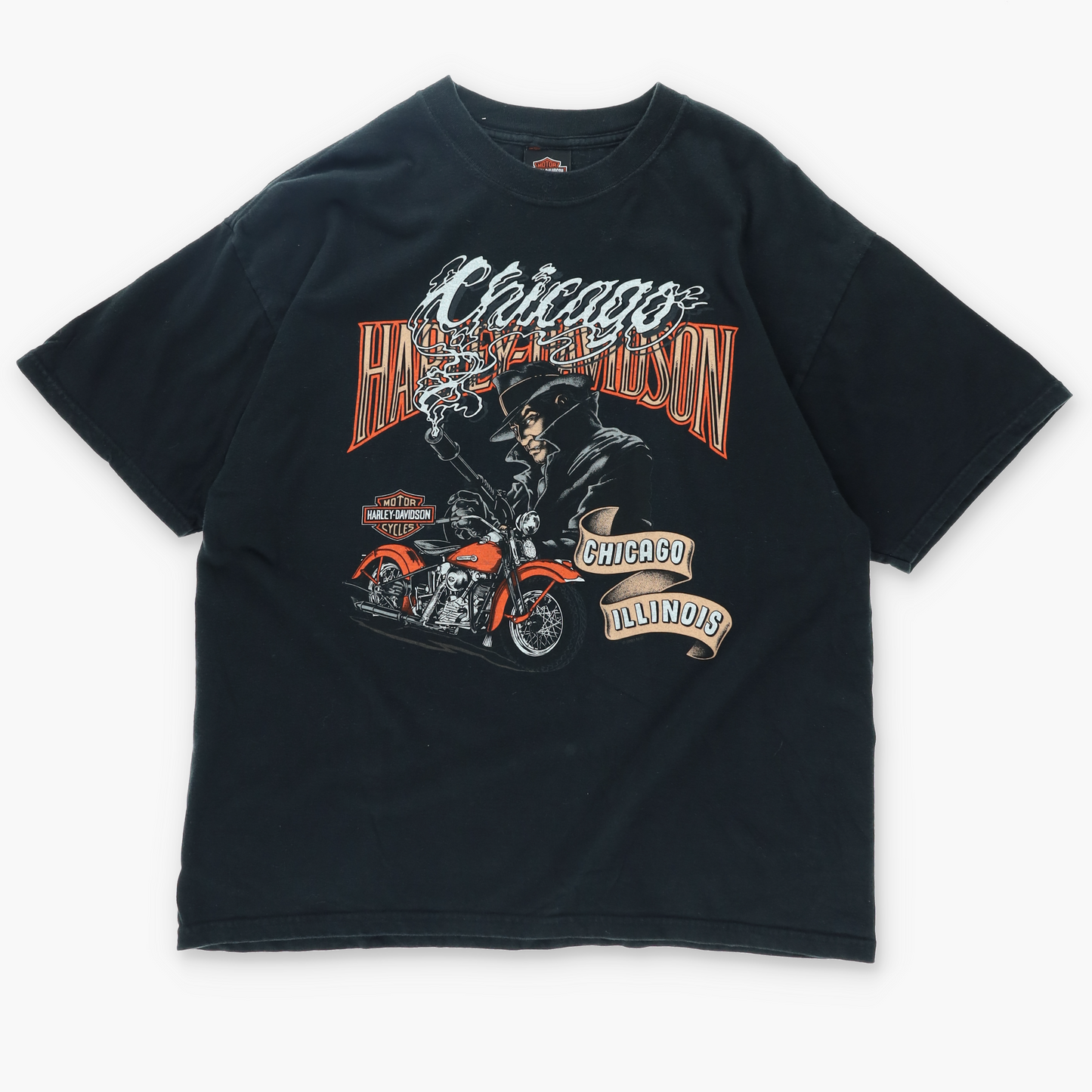HARLEY Chicago Illinois Smoking Gun Graphic USA Made T-Shirt (XL)