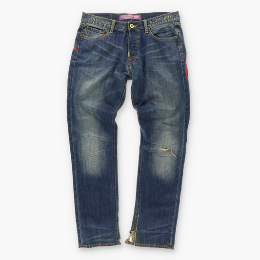 CHRISTIAN AUDIGIER Skull and Roses Embroidered Denim Jeans (34x34)