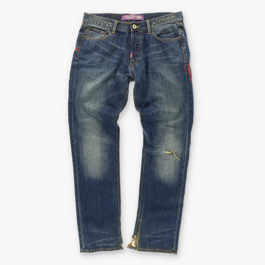 CHRISTIAN AUDIGIER Skull and Roses Embroidered Denim Jeans (34x34) Vintage Sole Melbourne