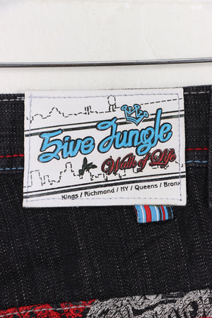 5IVE JUNGLE Contrast Stitch Y2K Embroidered Music Jeans (36)