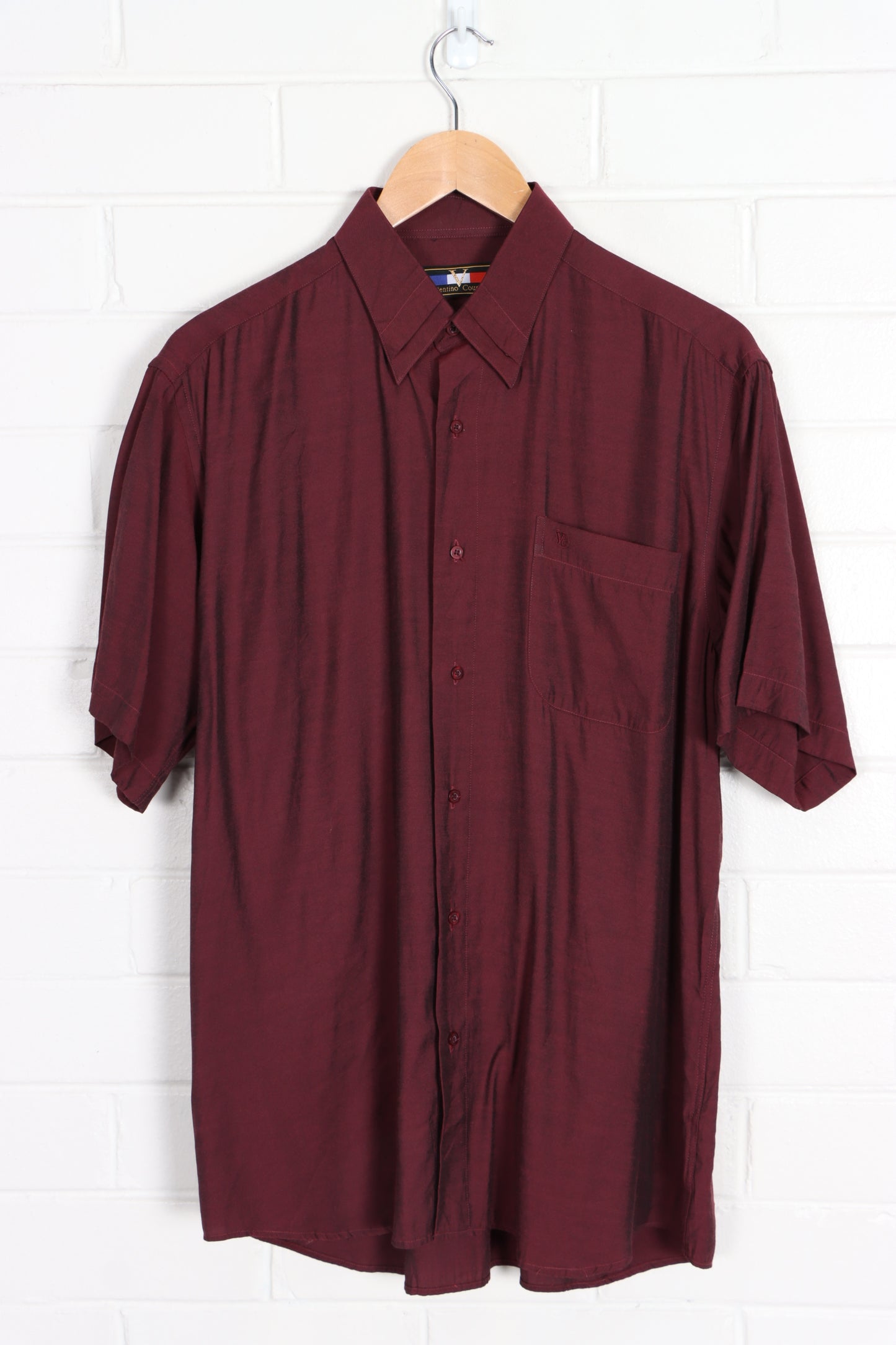 VALENTINO COUPEAU Maroon Short Sleeve Shirt (L) - Vintage Sole Melbourne