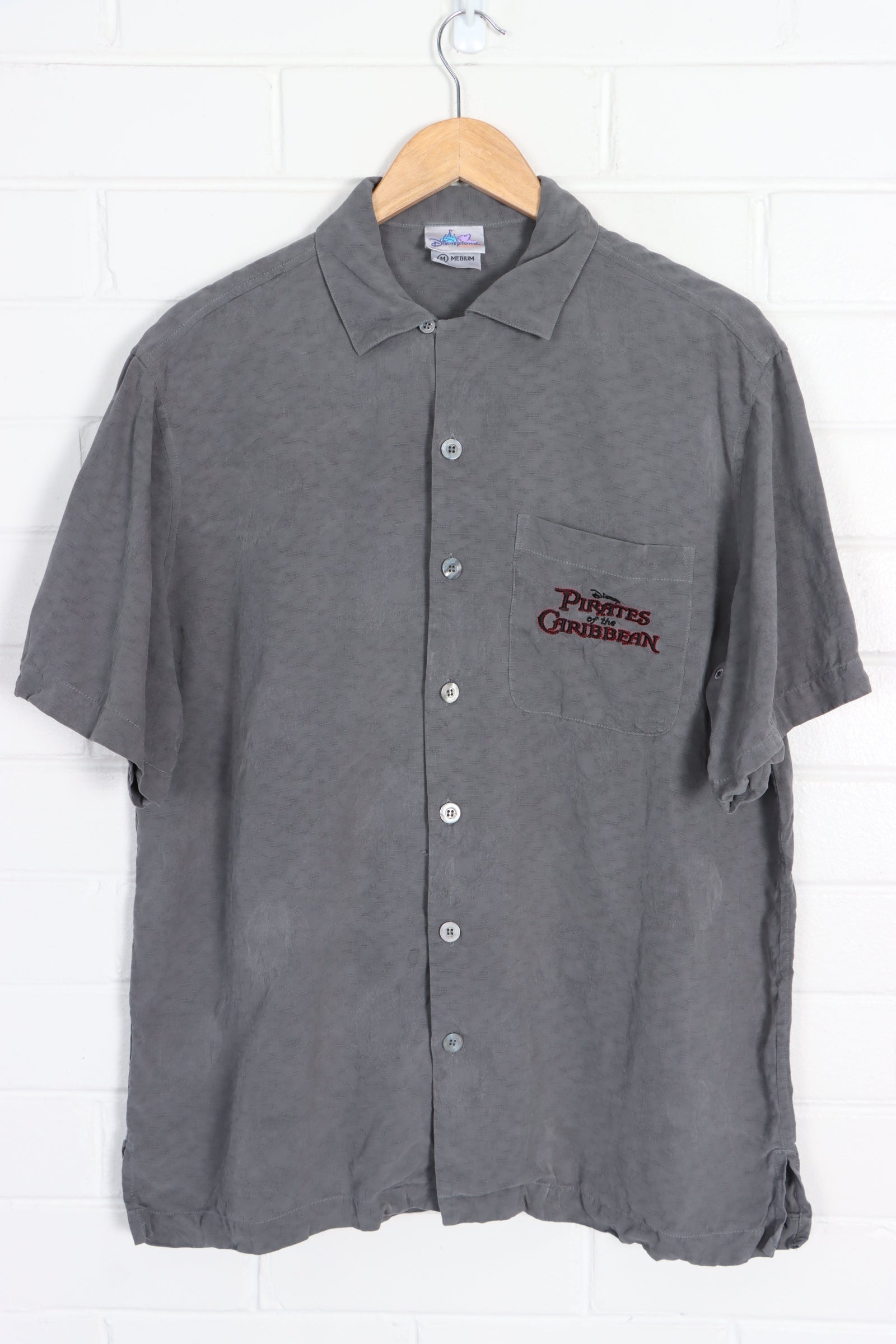 DISNEY Disneyland Pirates of the Caribbean Embroidered Silk Shirt (M-L) - Vintage Sole Melbourne