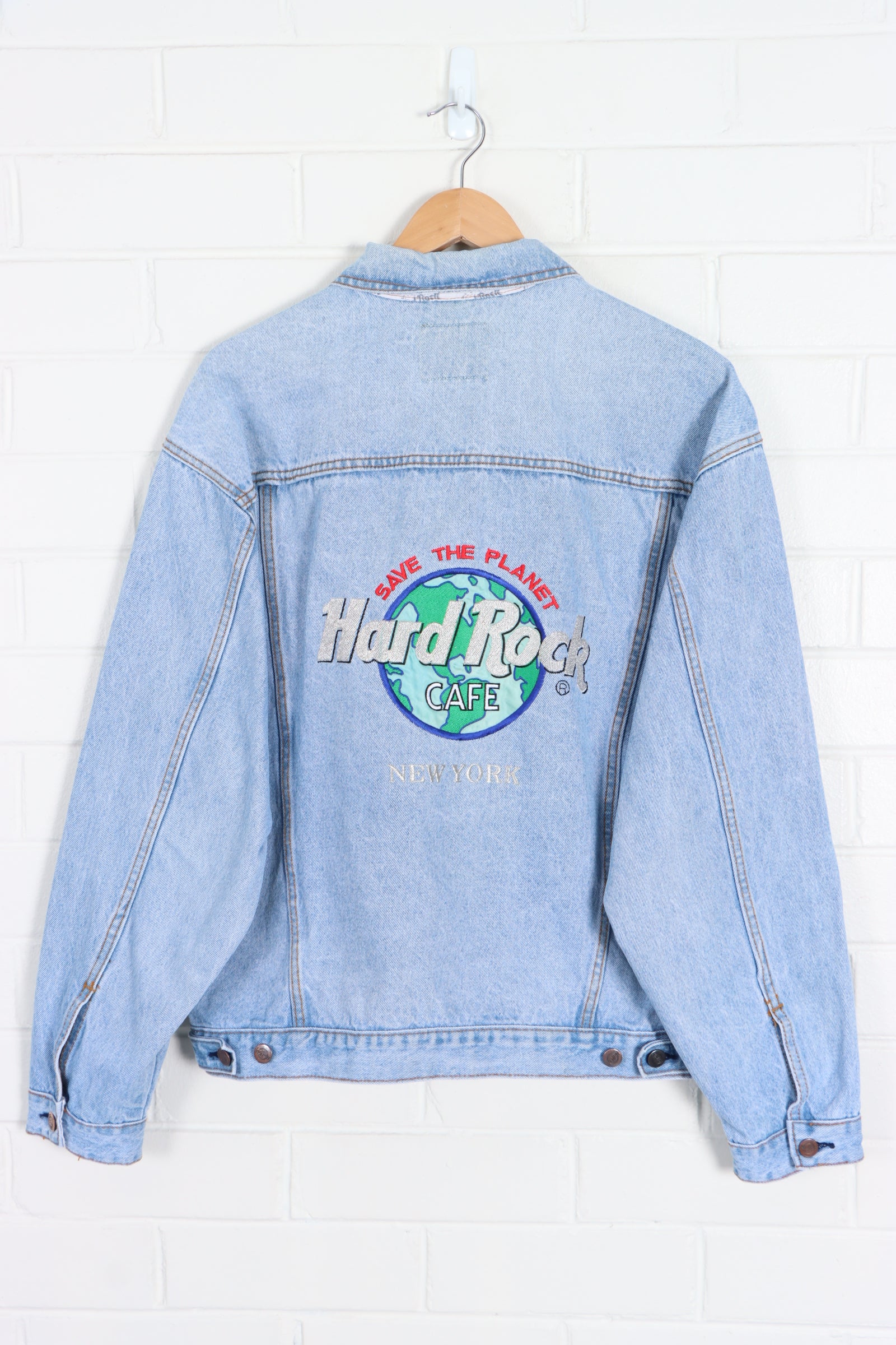 HARD ROCK CAFE New York Embroidered Denim Jacket L Vintage Sole Melbourne