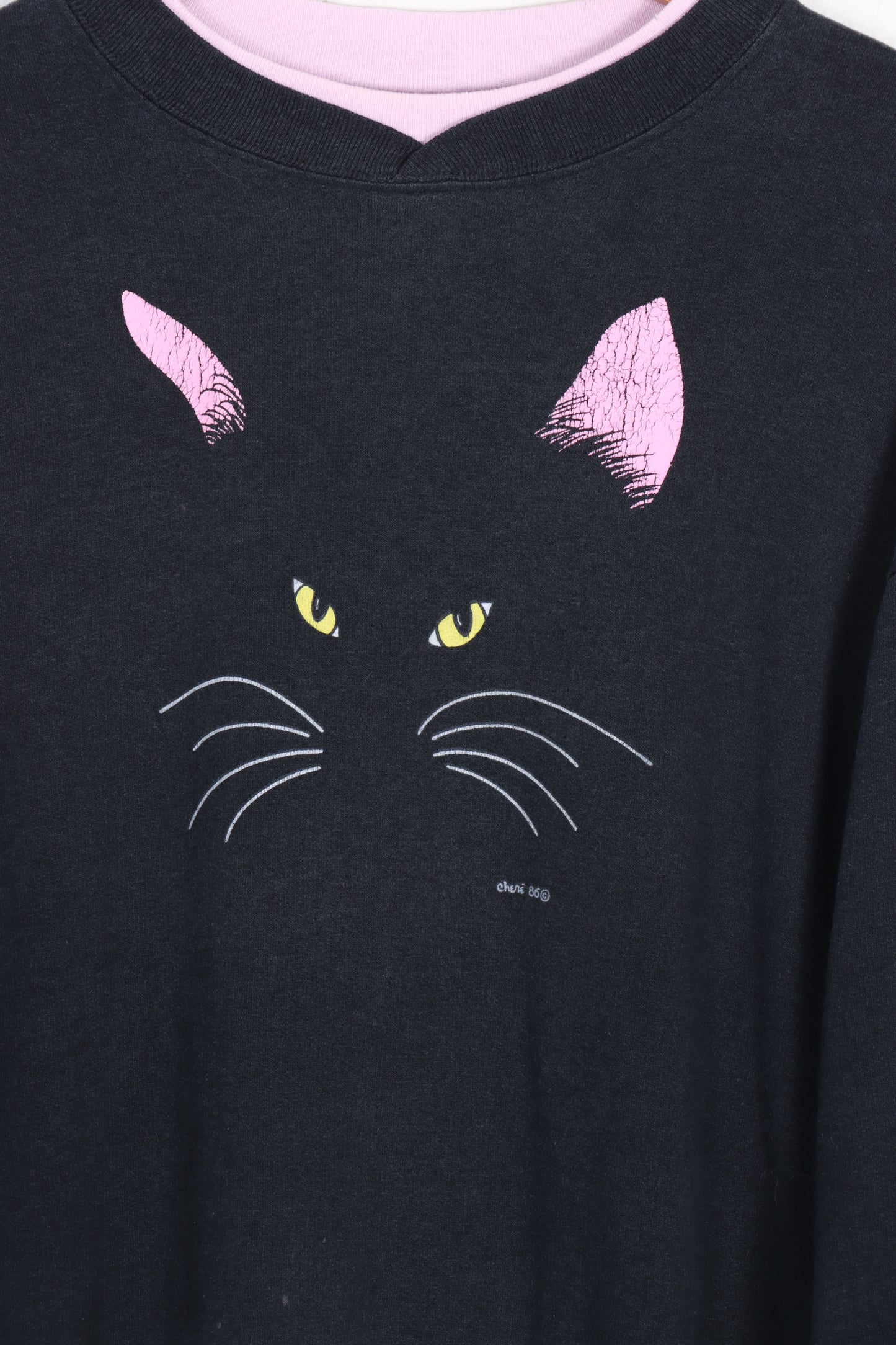 Vintage 1986 Black Cat Eyes Double Crew Neck Sweatshirt (XL) - Vintage Sole Melbourne