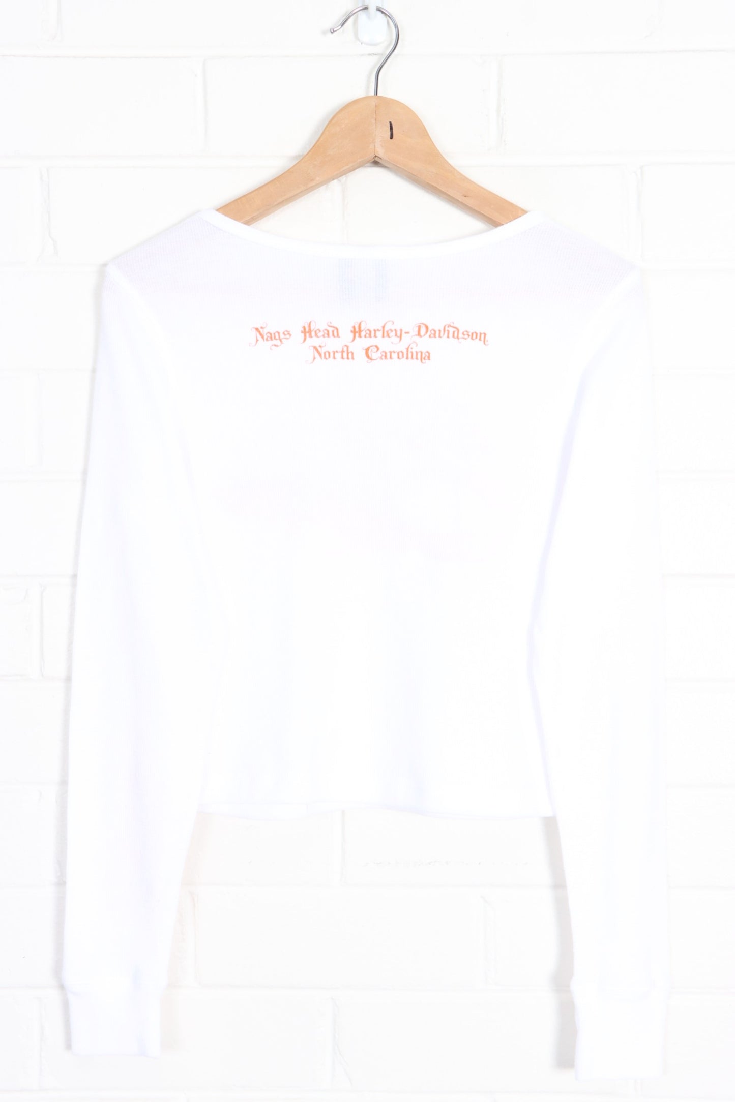 HARLEY DAVIDSON Glitter Logo Y2K Long Sleeve Crop Top (Women's M-L) - Vintage Sole Melbourne
