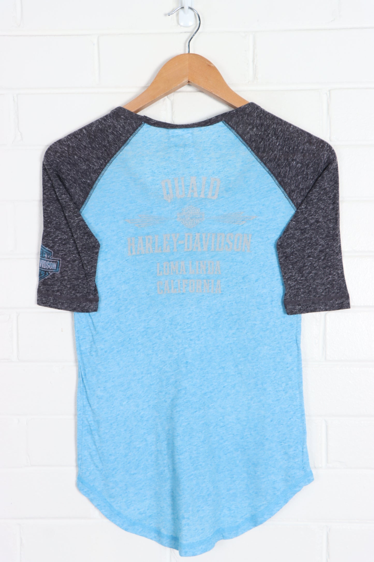 Quaid HARLEY DAVIDSON 3/4 Sleeve Raglan Tee (Women's S) - Vintage Sole Melbourne