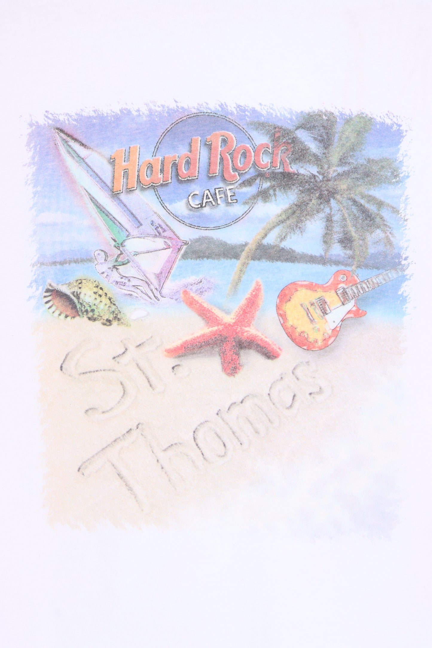HARD ROCK CAFE St Thomas Front Back Beach Tall T-Shirt (L) - Vintage Sole Melbourne
