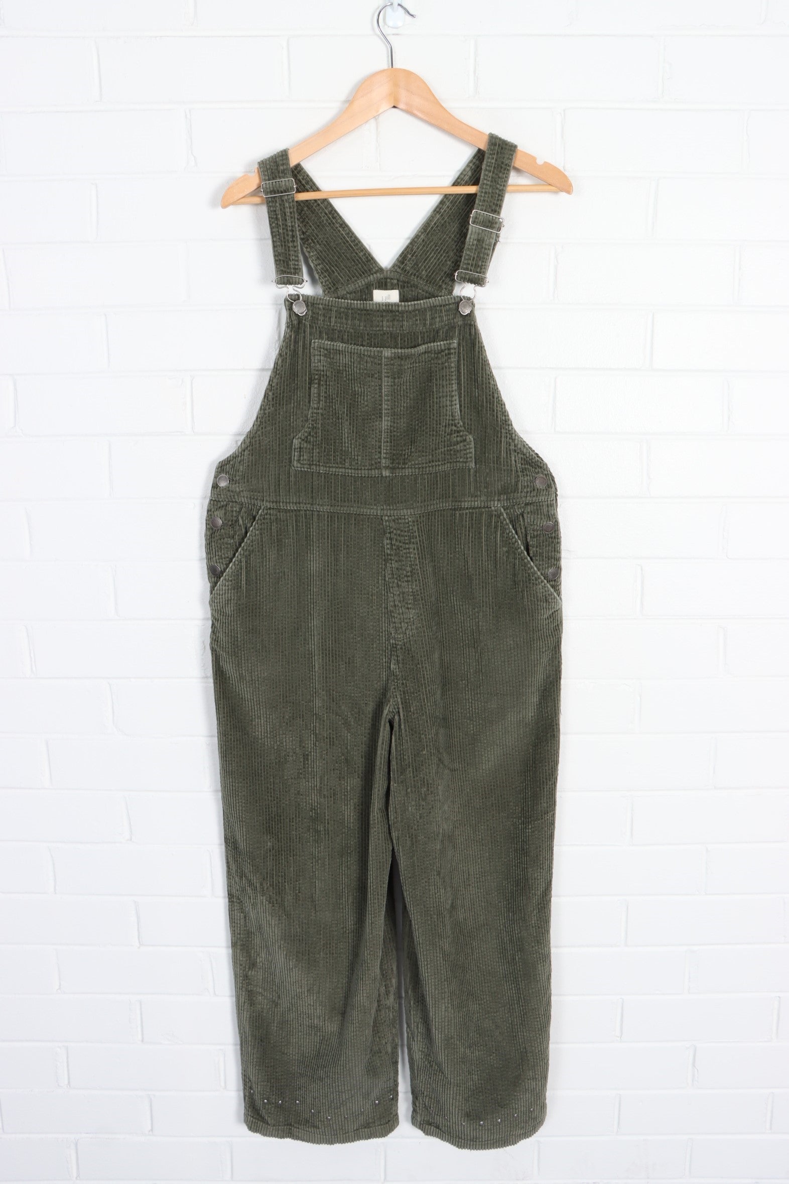 Olive Green Studded Corduroy Long Overalls (M) - Vintage Sole Melbourne