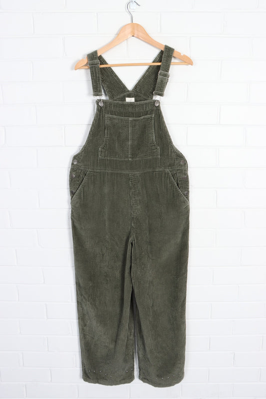 Olive Green Studded Corduroy Long Overalls (M) - Vintage Sole Melbourne