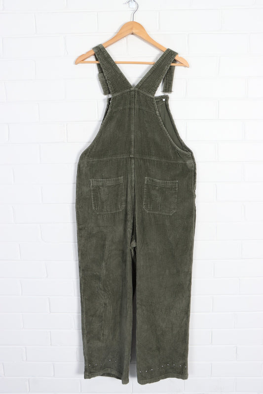 Olive Green Studded Corduroy Long Overalls (M) - Vintage Sole Melbourne